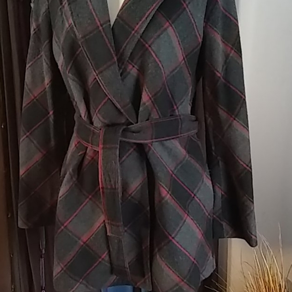 Jacket, Red/Gray Plaid, Wool Blend, Lined, Size M - Picture 2 of 8